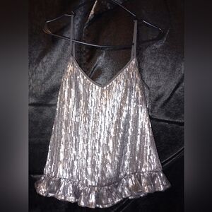 NWT Anthropologie Amelie Beaded Cami Size 6 Silver